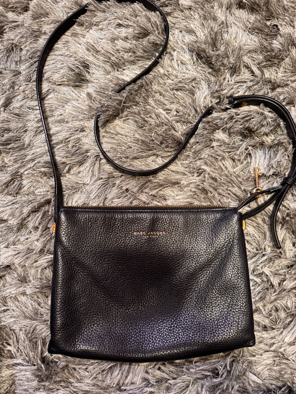 Marc Jacobs Black Pebbled Leather Crossbody with Gold Hardware